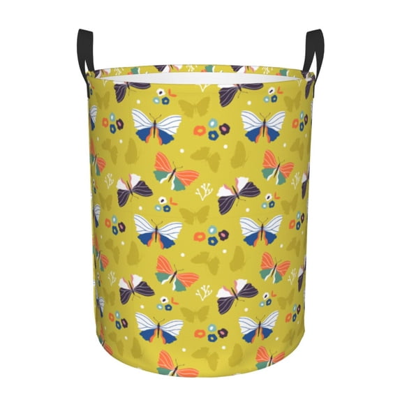 XMXT Collapsible Laundry Basket, Cartoon Green Butterfly Design Polyester Waterproof Laundry Hamper, 40L