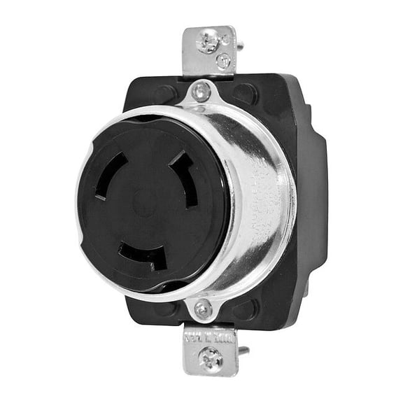Locking Receptacle, Non-NEMA, 50 A, 250/600V AC, Single Phase, 3 Pole, Flush Mount, Screw Terminals