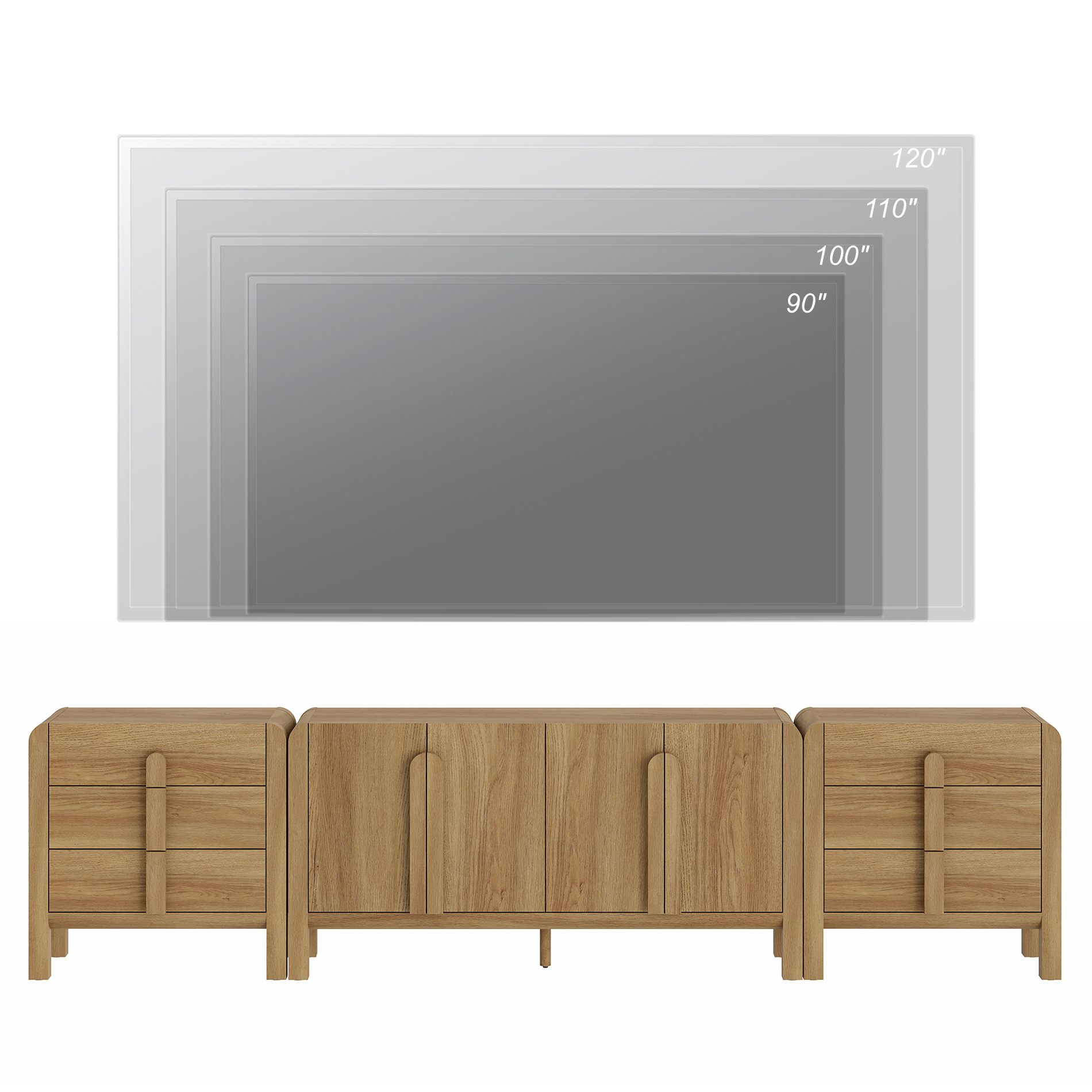 Mid-Century Modern 126" Sideboard Buffet with Storage, 3-Piece Wood Credenza with Doors and Adjustable Shelves for Kitchen，Living Room