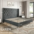 thumbnail image 3 of Merluxy Queen Bed Frame Upholstered Bed Wingback Headboard Velvet Tufted Diamond Button/No Box Spring Needed/Easy Assembly/Gray, 3 of 8