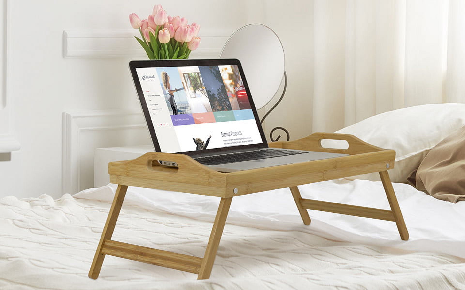 Eternal Bamboo Foldable Breakfast Table | Laptop Desk, Bed Table, Serving Tray with Folding Legs, Brown