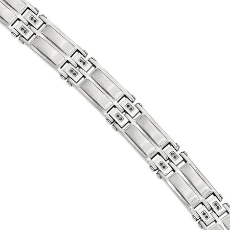 Primal Steel Black CZ Stainless Steel Satin and Polished Link Bracelet