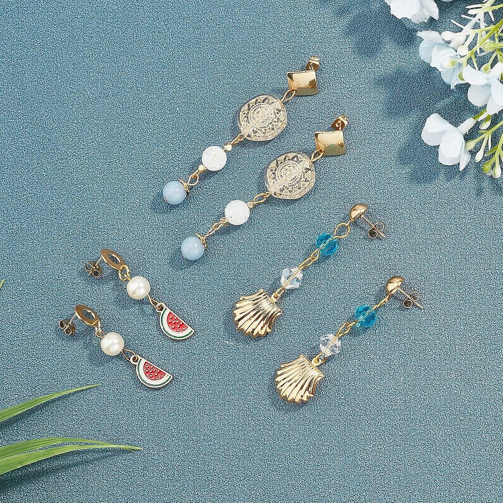 PVD Vacuum Plating 304 Stainless Steel Stud Earring Findings with Silicone Ear Nuts Mixed Shapes Golden 200pcs/Box