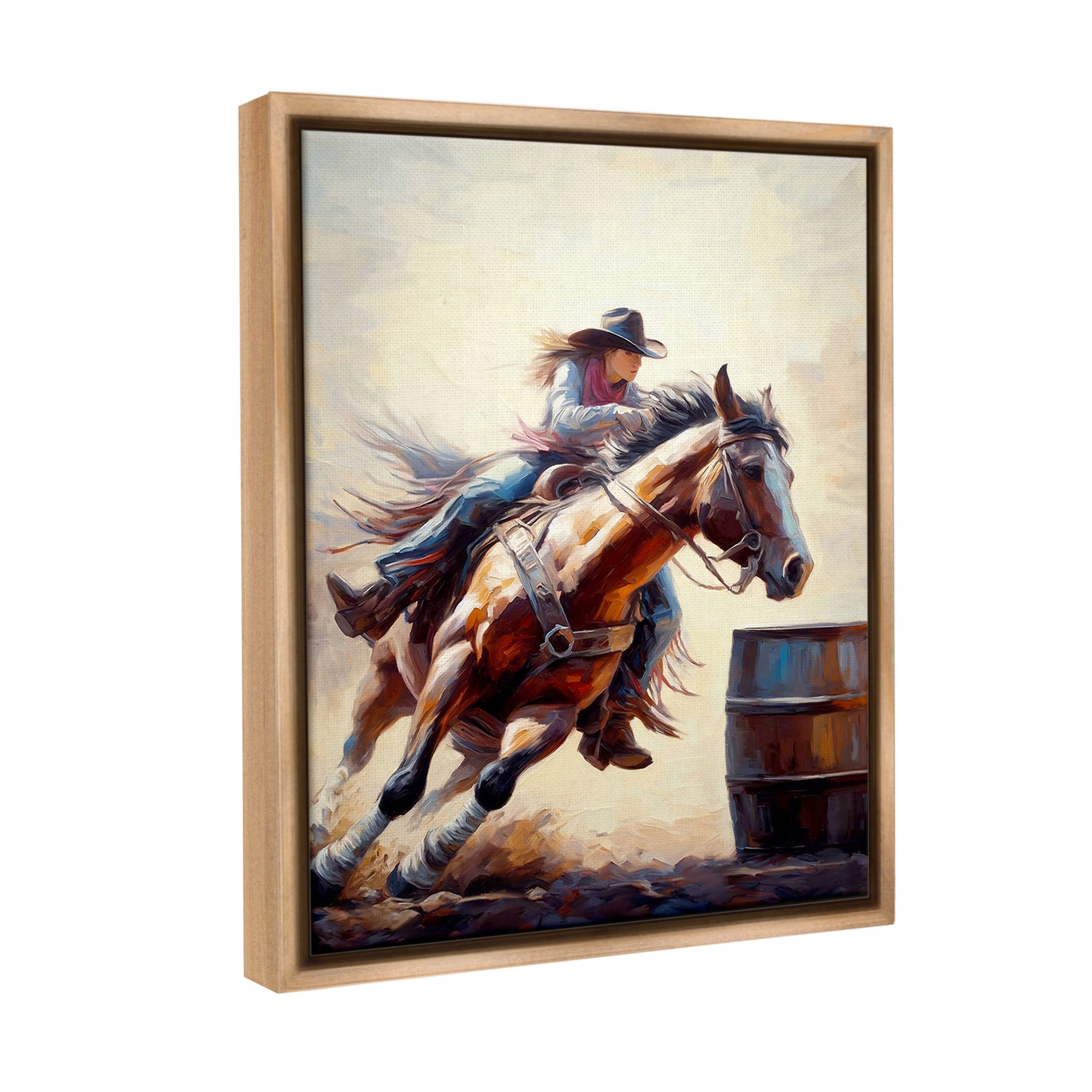 Stupell Industries Galloping Jockey Girl Animals & Insects Painting Brown Floater Framed Canvas Art Print Wall Art, 25 x 31