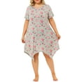 thumbnail image 2 of Agnes Orinda Women's Plus Floral Print Nightgown Pajamas Short Sleeve Cute Irregular Hem Sleepwear, 2 of 6