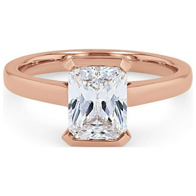 0.50 Carat Excellent Radiant Cut Real Diamond Latest Design Solitaire Engagement Ring for Ladies Solid 14K Rose Gold Size 7.5