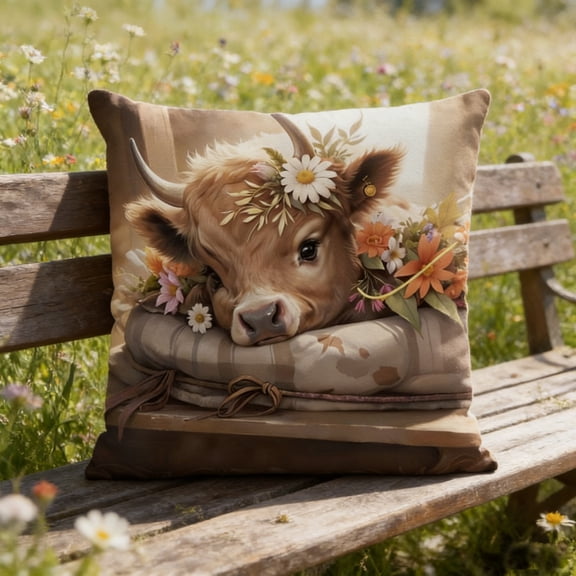 Tyidzon Highland Cow Pillow Covers 18X18 inch Cattle with Flowers Throw Pillow Covers Spring Decor Pillowcase Farmhouse Cushion Case for Sofa Outdoor Patio