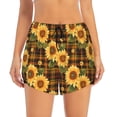 thumbnail image 2 of Balery Yellow Black Plaid Sunflower Pattern Women's Running Shorts with Liner 2 Pockets Elastic Workout Athletic Gym Yoga Shorts-Medium, 2 of 7