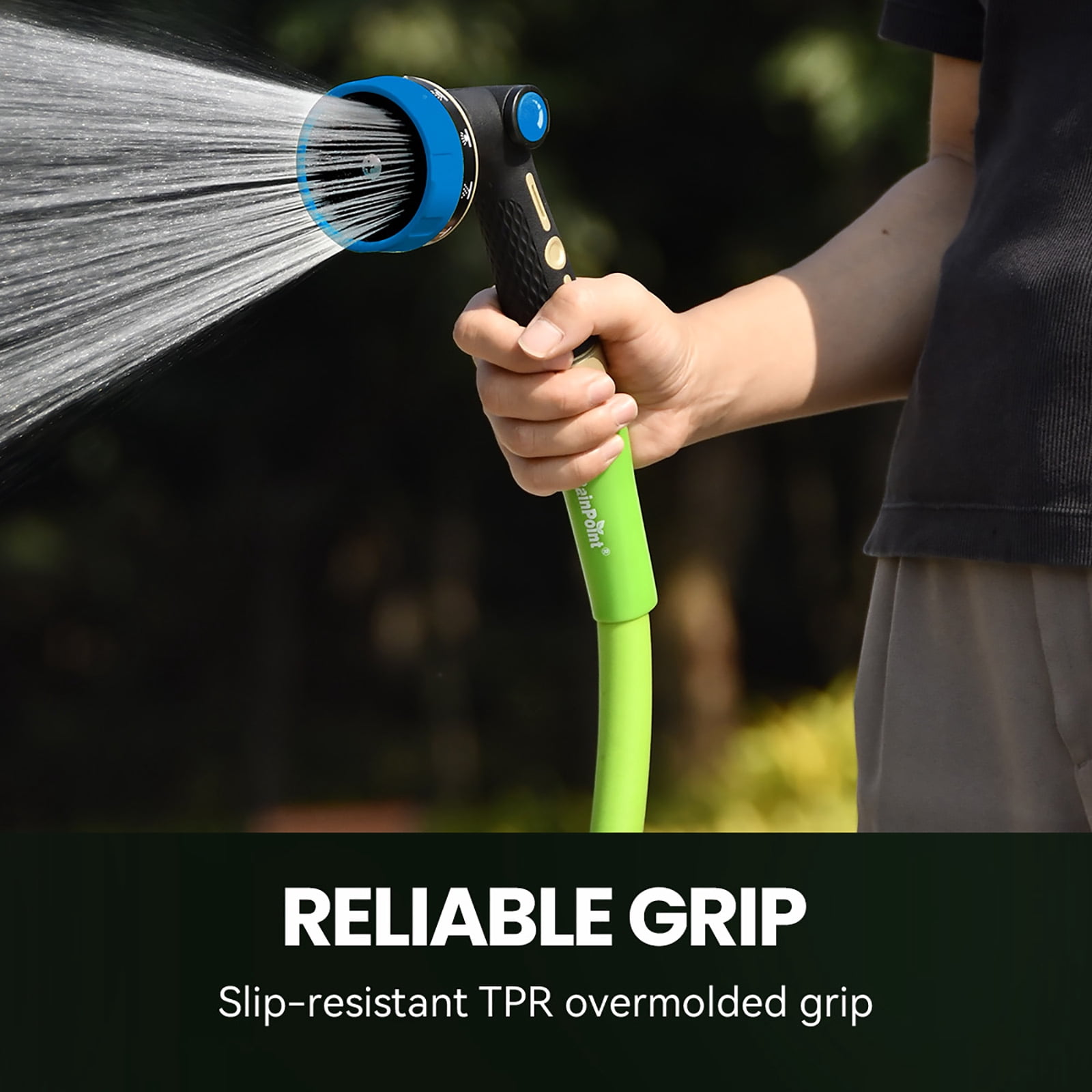 RainPoint Metal Garden Hose Nozzle 10-Spray Patterns Thumb Control Water Hose Sprayer Adjustable Flow for Watering Plants, Washing Cars,Washing Pets