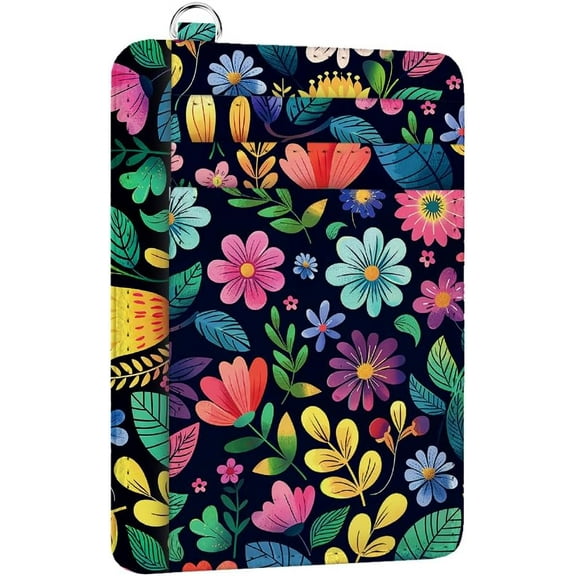 RFID Blocking Credit Card Holder for Women - Flowers and Green Leaves PU Leather Slim Wallet with ID Window 6 Card Slots and Cash Pocket - Perfect for Travel and Gifts Colorful