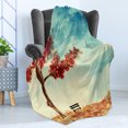 thumbnail image 4 of Tree Soft Flannel Fleece Blanket, Watercolors Design of a Tree and Bench Earth Ecological Protection for Future Image, Cozy Plush for Indoor and Outdoor Use, 50" x 70", Orange Blue, by Ambesonne, 4 of 5