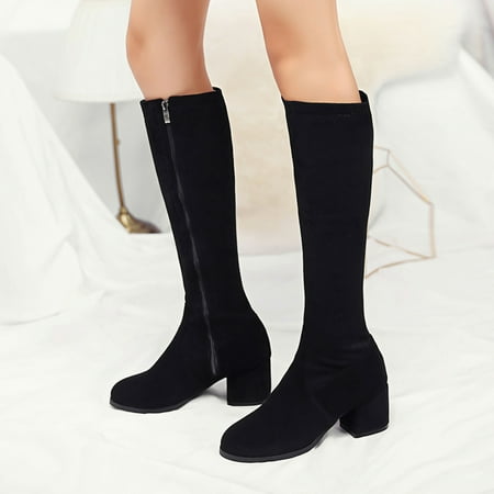 

Women S Knee High Boots Low Heel Stretchy Round Toe Shoes With Side Zipper Fall Weather Winter Tall Boots For Ladies