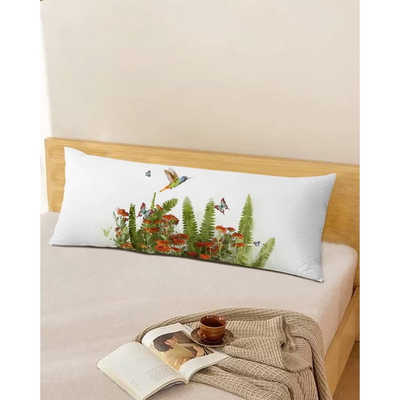 Watercolor Botanical Throw Pillow Cover,Bird Butterfly Leaves Flowers Rectangle Decorative Pillow Case Protector Soft Cushion Cover Lumbar Pillowcase for Couch Sofa Bedroom Car Chair Decor 20x54 Inch
