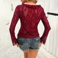 thumbnail image 7 of mihongmao Women Fashion Lace Crop Sexy Floral Black Waistband Ruffled Long Sleeve V-Neck Shirt,Plus Size Tank Tops for Women Wine M, 7 of 7