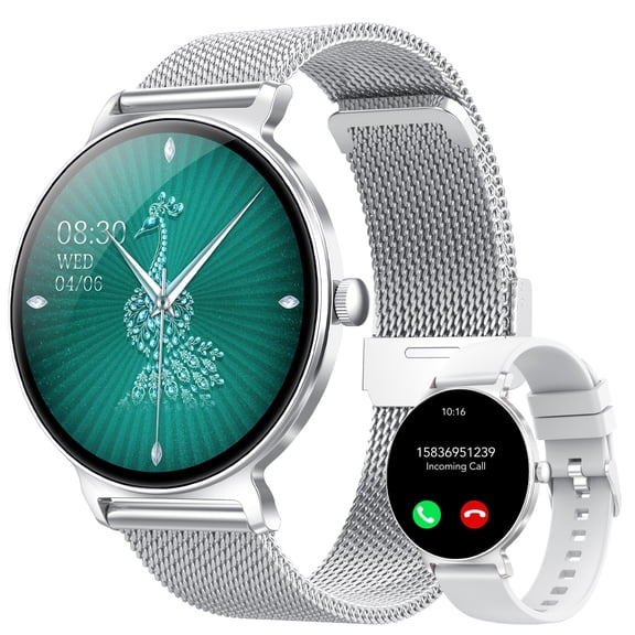 Smart Watch for Women, 1.27" Thin Face Fitness Tracker with Bluetooth Calls(Answer&Make), Smart Watch Fits for Android and iPhone, IP68 Waterproof, 110  Sport Modes Smartwatch (2 Strap)