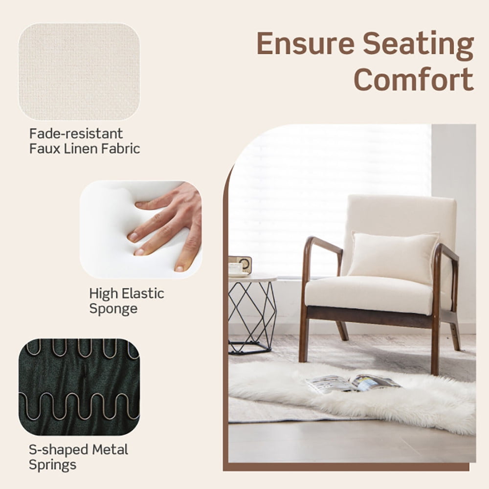 Finihen Accent Armchair, Modern Accent Chair with Rubber Wood Frame and Lumbar Pillow, for Living Room, Bedroom, Beige Finihen Accent Armchair, Modern Accent Chair with Rubber Wood Frame and Lumbar Pillow, for Living Room, Bedroom, Beige