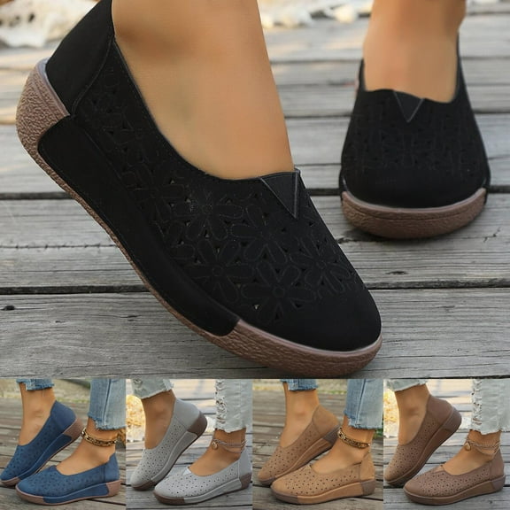 Miluxas Flats for Women Dressy Comfortable Women's Flats Shoes Casual Flats Round Toe Womens Slip on Shoes Flats Summer with Eyelets