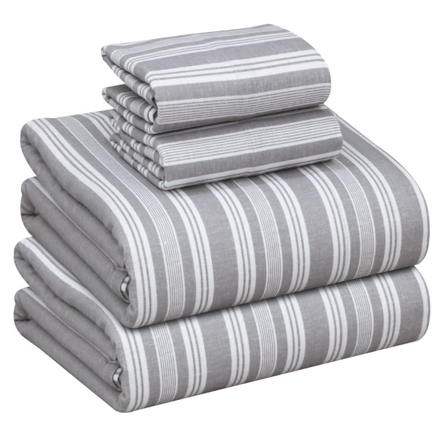 Ruvanti Flannel Sheets California King Size - 100% Cotton Brushed Cal King Bed Sheets Set - Deep Pockets 16 Inches - All Seasons Breathable & Extra Soft - Warm & Cozy, 4 Piece, Grey Lining