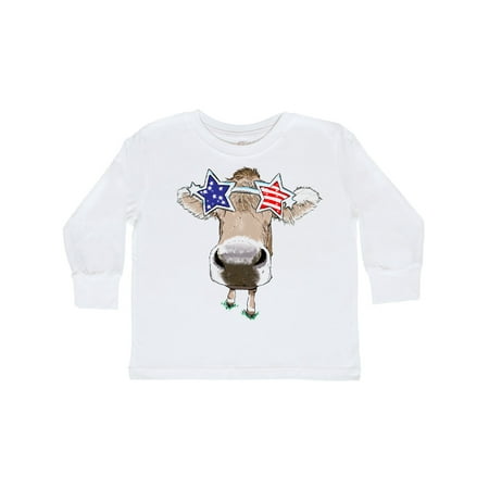 

Inktastic 4th of July Patriotic Cow in Shades Gift Toddler Boy or Toddler Girl Long Sleeve T-Shirt