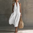 thumbnail image 2 of Tqcoqu Linen Dress Women,Cotton Halter V Neck Maxi Dresses Casual Sleeveless Flowy Long Dress,Summer Beach Vacation Sundress,White Women's XS-XXL, 2 of 5