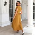 thumbnail image 3 of SWSMCLT Women's Long Dress Summer Sexy Wrap Front Spring High Slit Knotted Casual Party Dresses V Neck Ruffle Short Sleeve Swing Pleated Golden Medium, 3 of 4