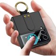 thumbnail image 2 of For Samsung Galaxy Z Flip 3 Case Ultra Thin Matte PC Protective Cover with Ring，Hybrid 9H Glass All-Inclusive Camera Lens Protector Case for Samsung Galaxy Z Flip 3 5G (Black), 2 of 5