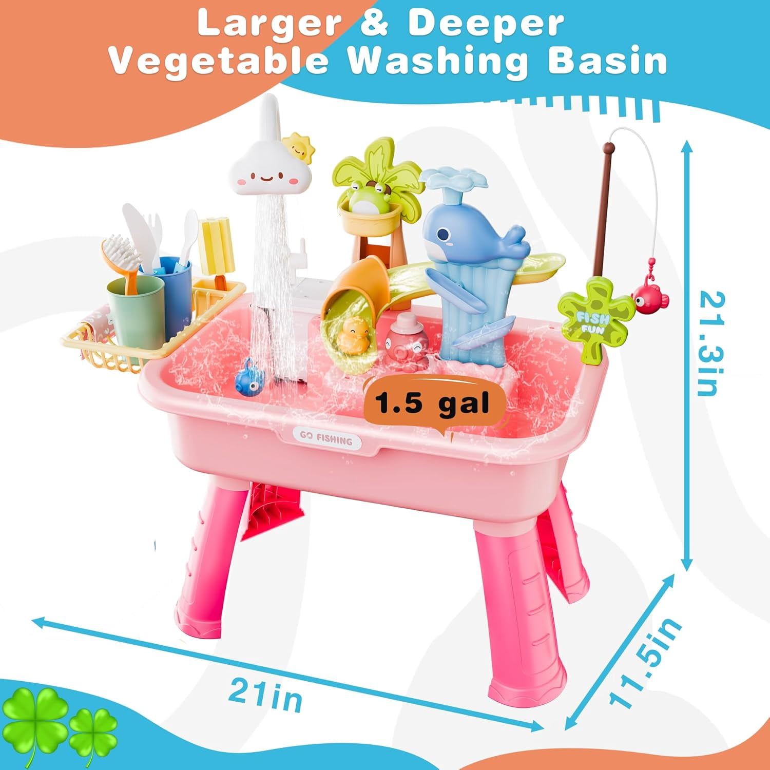 Kids Water Table Play Set with Electric Water Pump, Faucet, Fishing Game and Kitchen Accessories for Ages 3+