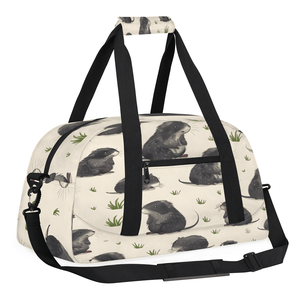 Herdesigns Black Mouses Sports Duffle Bag for Women & Men, Funny Gym Bag Dance Bag Overnight Bag Carry On Weekender Travel Bag