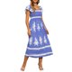thumbnail image 1 of INSPIRAR CHIC Vestido de Mujer Cuello Cuadrado Manga Corta Volante Vestido Maxi Boho M Azul, 1 of 6