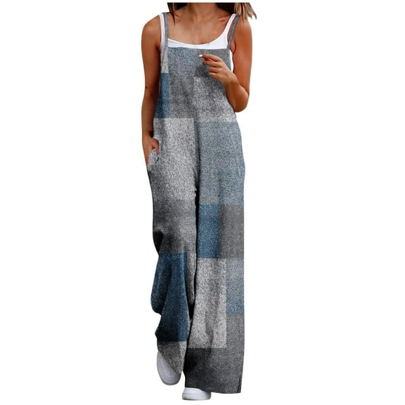 Yubnlvae Floral Jumpsuits for Women - Boho Wide Leg Rompers with Pockets (Summer Vacation, Casual Beach Overalls) Grey L