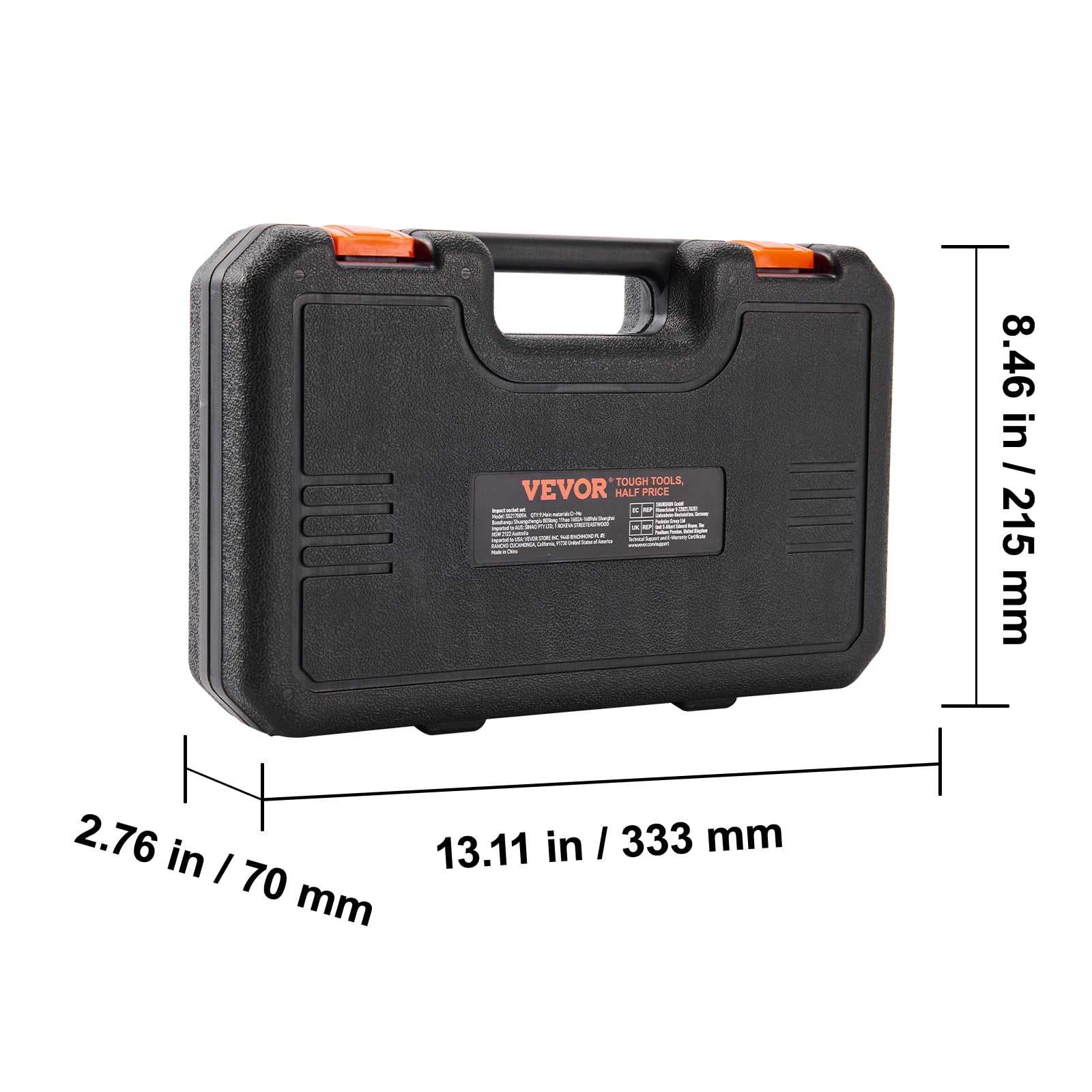 VEVOR 1/2" Drive Impact Socket Set, 9 Piece Deep Socket Set Metric 29-38mm, 6 Point Cr-Mo Alloy Steel for Auto Repair, Easy-to-Read Size Markings, Rugged Construction, Includes Storage Case