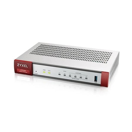 ZYXEL ZyWALL ATP 100 Network Security/Firewall Appliance - 5 Port - 1000Base-T, 1000Base-X - Gigabit Ethernet - DES, AES (256-bit), 3DES, MD5, SHA-1, SHA-2 - 10 VPN - 5 x RJ-45 - 1 Total Expansion ...