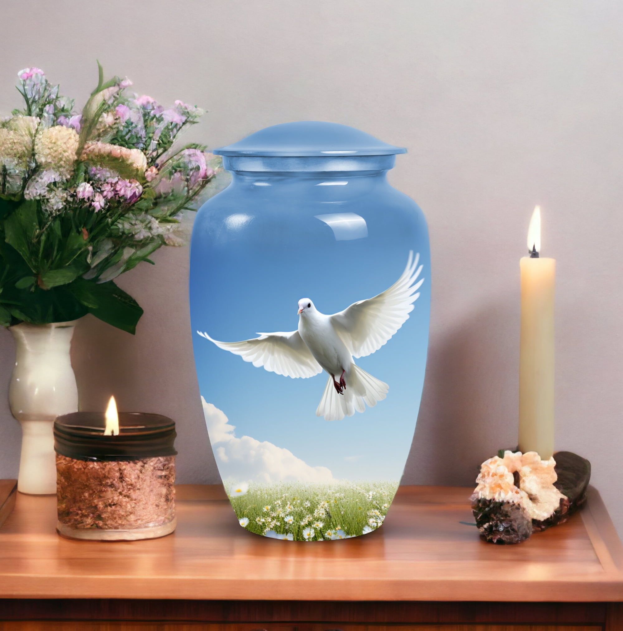 Dove In Garden - Ashes Urns Human Remains - Urn For Cremation Ashes - 10 Inch - Large - Cremation Urn For Adults -Funeral Cremation Urns For Ashes - Large Decorative Urn
