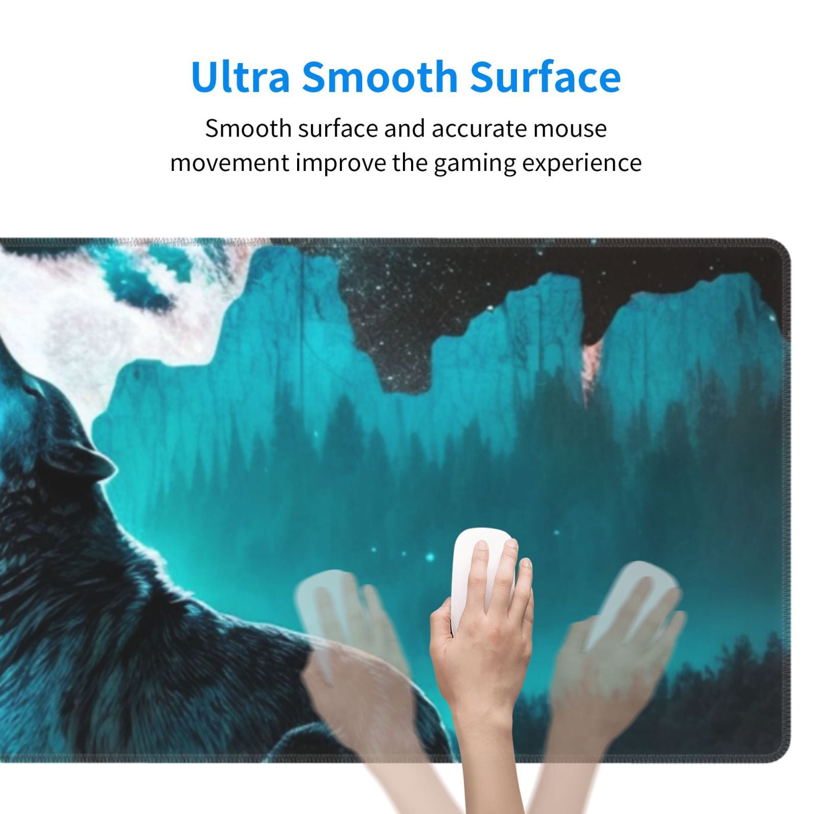 Wolf Howling River Night Moon Cool Mouse Pad Extended Large Gaming Mousepad Non-Slip Rubber Big Keyboard Desk Mat 31.5 X 11.8 Inch