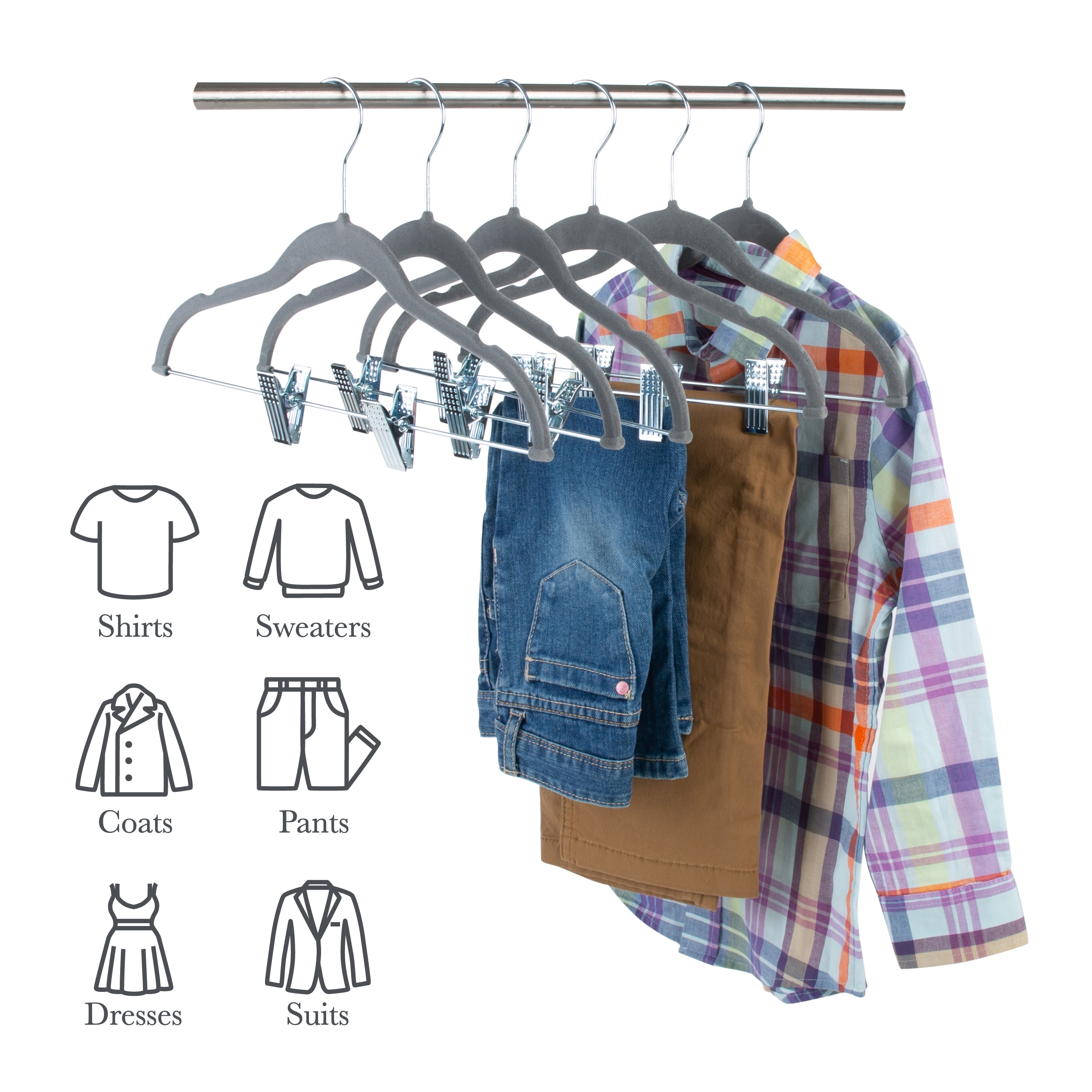 Simplify 24 Pack Children's Velvet Hangers in Grey