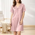thumbnail image 7 of ZyeKqe Nightgown with Bulit in Bras for Women Lace V Neck Short Sleeve Tie Front Casual Comfy Loungewear Mini Dress, 7 of 7