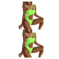 thumbnail image 1 of Qarigey Poliéster Mujeres Bikinis Alambre Elástico Reemplazo Irregular Sexy Color sólido Traje de baño Traje de baño Verde fluorescente L verde fluorescente L 2piezas, 1 of 6