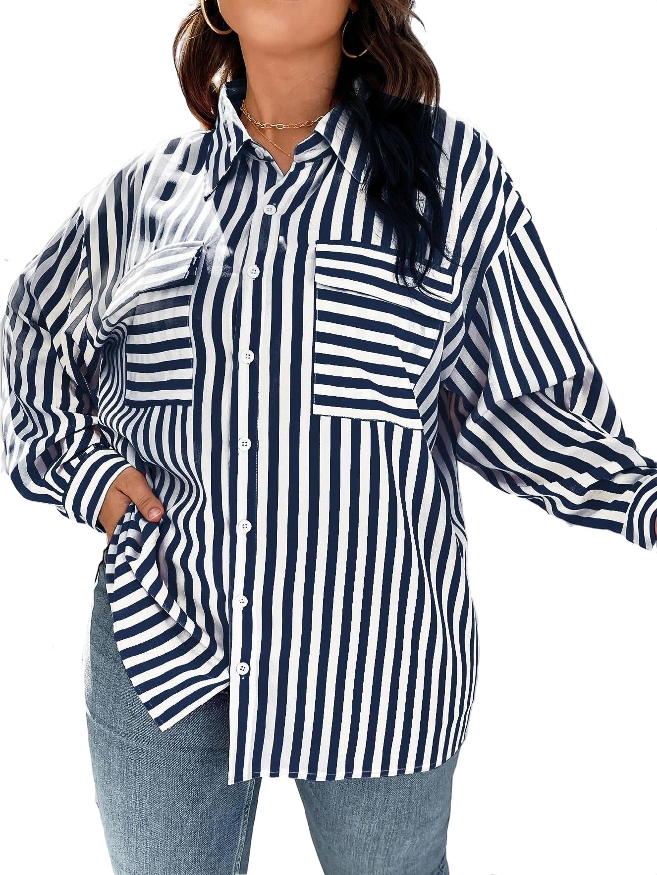 black and white striped blouse plus size