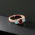 thumbnail image 3 of Gem Stone King 2.72 Ct Oval Red Rhodolite Garnet Blue Zircon 18K Rose Gold Plated Silver Moissanite Ring (Size 8), 3 of 4