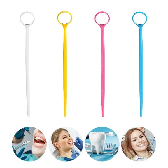 XIRQI 4pcs Disposable Dental Inspection Mirror with 6.3" Handle,Tooth Mini Disposable Fog Oral Portable Tool,Anti Fog Mouth Glass Mirror for Teeth with Handles