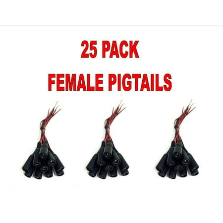 25 Pack Female Red Black DC Power Pigtails Adapter CCTV DVR Camera Lead