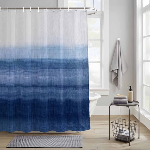 Bathroom Shower Curtain Ocean Dark Blue Gradient Waterproof Shower Curtains with Hooks, Ombre Summer Ocean Theme Bath Curtains Bathtub Curtain Home Decor 36x72in