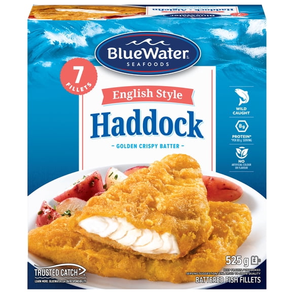BlueWater Seafoods English Style Haddock, Wild Caught Haddock, 525 g