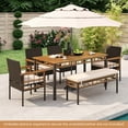 thumbnail image 4 of Costway 63” Outdoor Dining Table with Acacia Wood Slatted Tabletop, 1.97” Umbrella Hole, 4 of 10