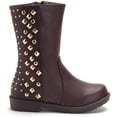 thumbnail image 2 of Jazame Little Girls Kids' Chloe Tall Studded Biker Moto Boots, Brown, 4, 2 of 4