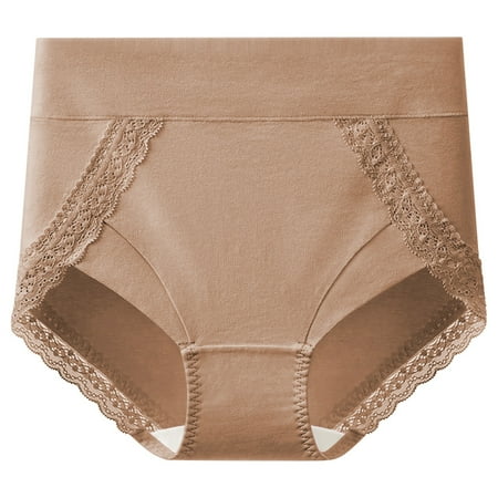 Wdfiry Womens Cotton Briefs Underwear Sexy Solid Color Lace High Waist Tummy Control Briefs Stretchy Hip Lift Full Coverage Panty
