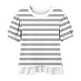 thumbnail image 7 of hotojiny Womens Tops Summer Short Sleeve Striped Shirts with Ruffle Hem Loose Fit Crew Neck T-Shirts Streetwear, 7 of 7