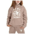 thumbnail image 3 of MuXiKeJi Clothes Girl Outfits Fall Letter Print Long Sleeve Hooded Sweatshirt Top Pocket Elastic Waist Pants Tees Shorts Clothing Sets, 3 of 3