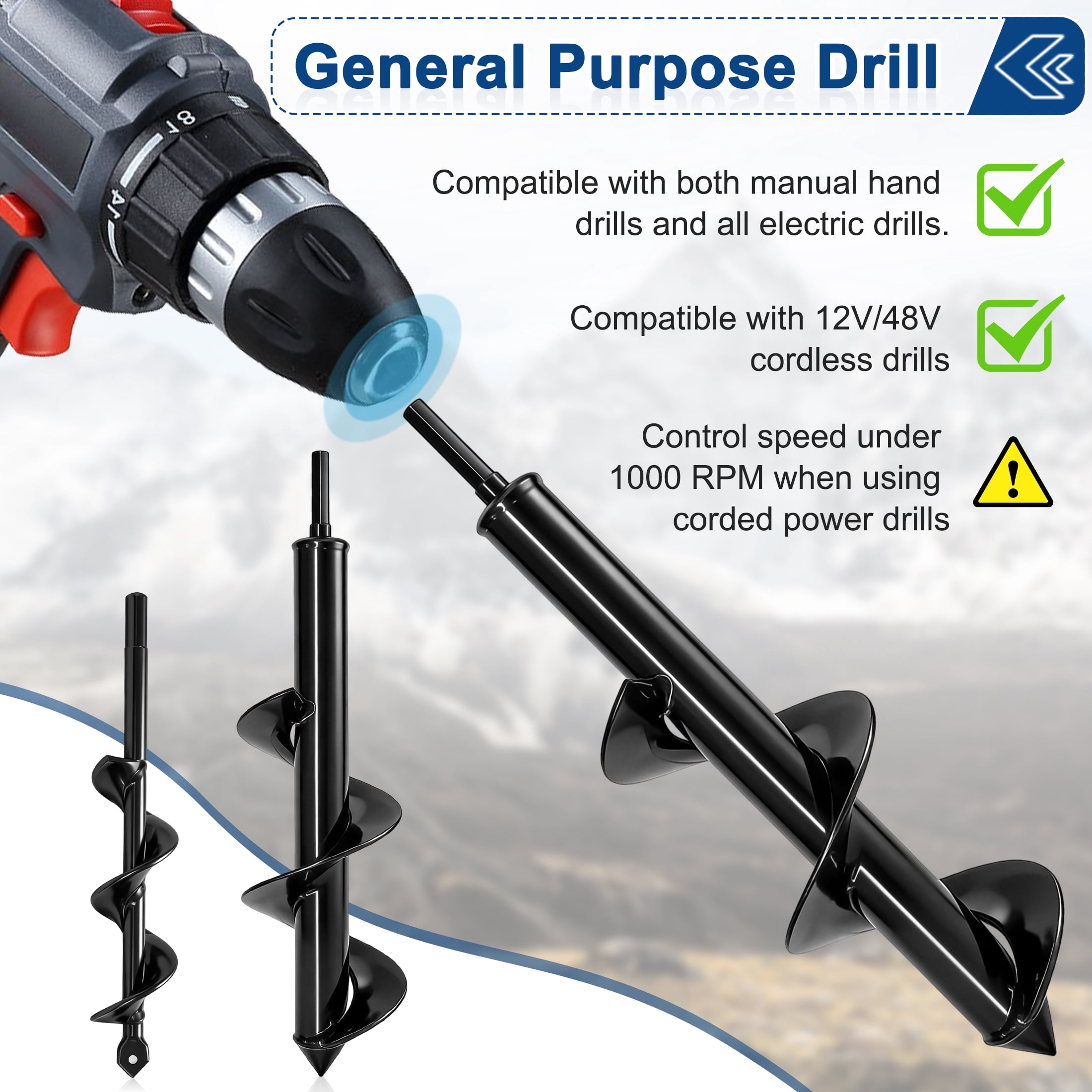 2 Pack Auger Drill Bit for Planting, 3.15 Inch Garden Spiral Garden Hole Digger Bit, Rustproof Earth Auger Bit for Cordless Drill, Bulb Seedling Flower Soil Digging Tool