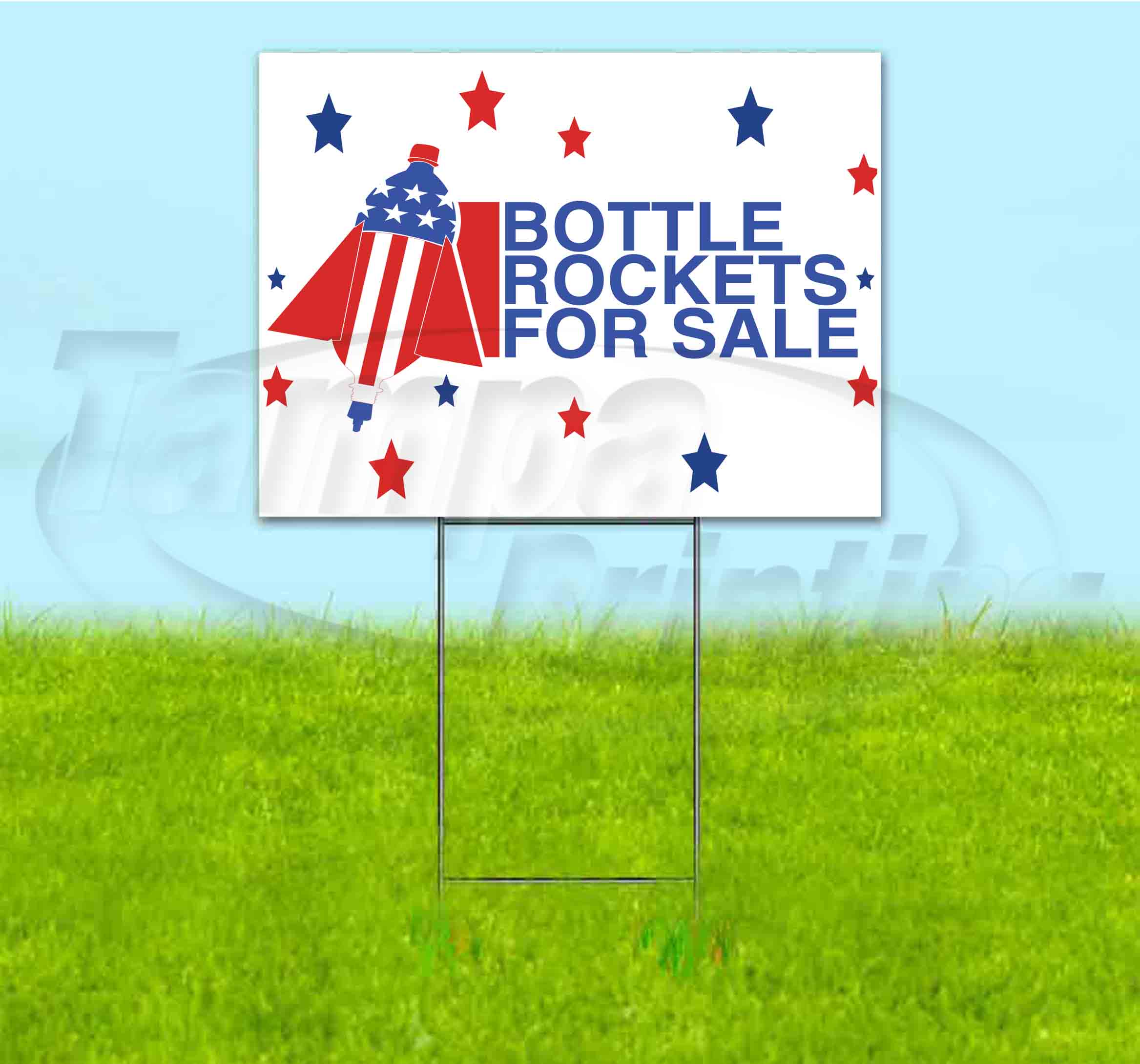 Bottle Rockets For Sale (18" x 24") Yard Sign, Includes Metal Step Stake